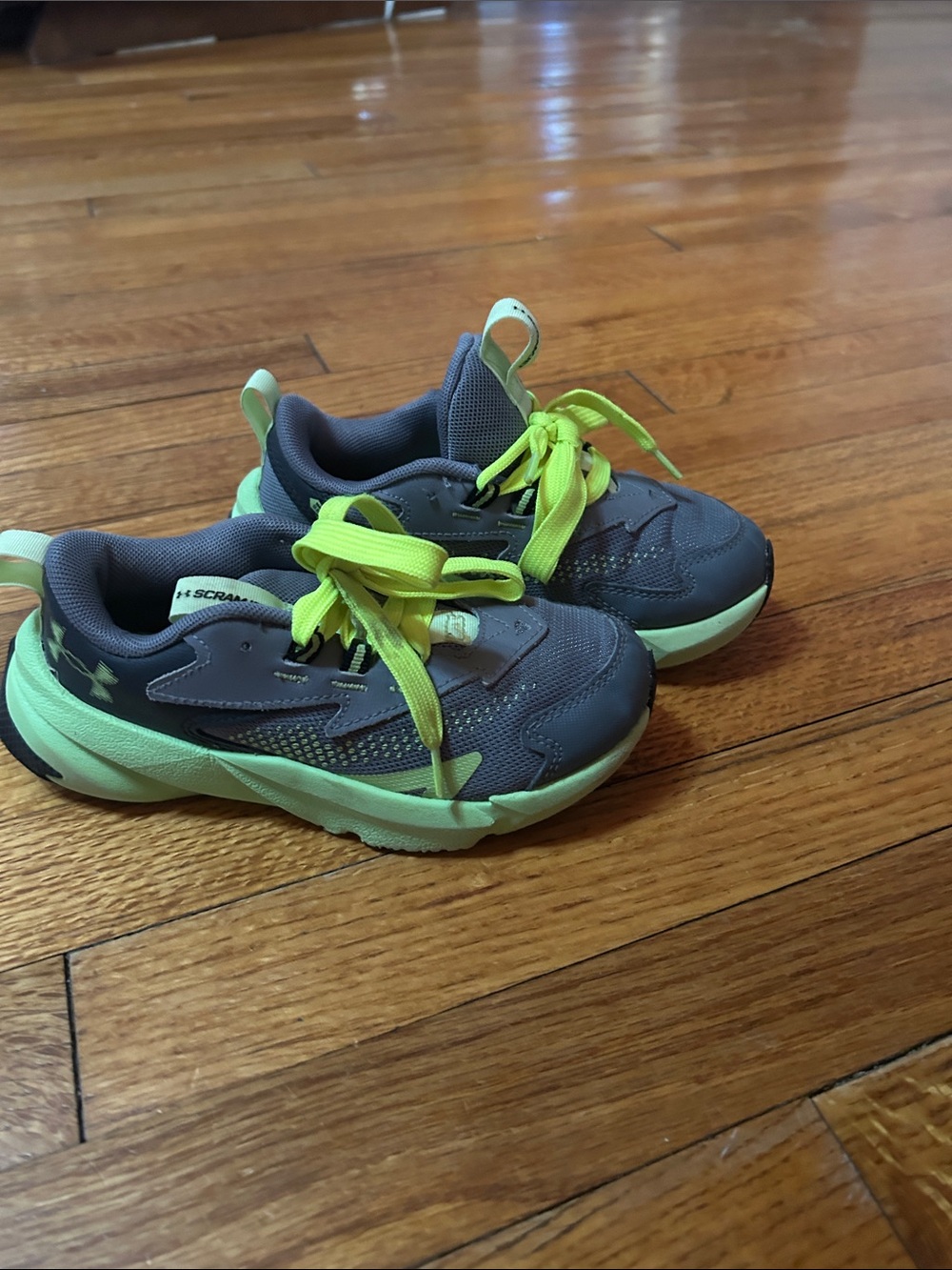 Under Armour Kids Gray and Neon Green Athletic Sneakers